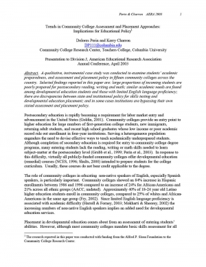 Trends in Community College Assessment and Placement Approaches: Implications for Educational Policy