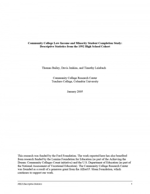 Community College Low-Income and Minority Student Completion Study: Descriptive Statistics From the 1992 High School Cohort