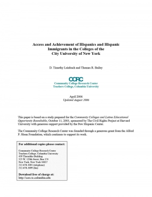 Access and Achievement of Hispanics and Hispanic Immigrants in the Colleges of the City University of New York