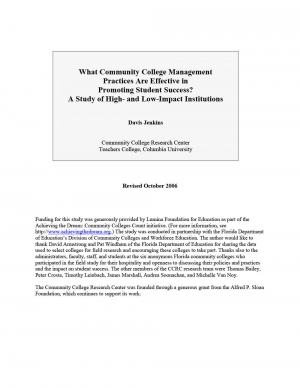 What Community College Management Practices Are Effective in Promoting Student Success? A Study of High- and Low-Impact Institutions