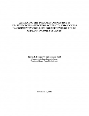 Achieving the Dream in Connecticut: State Policies Affecting Access to, and Success in, Community Colleges for Students of Color and Low-Income Students