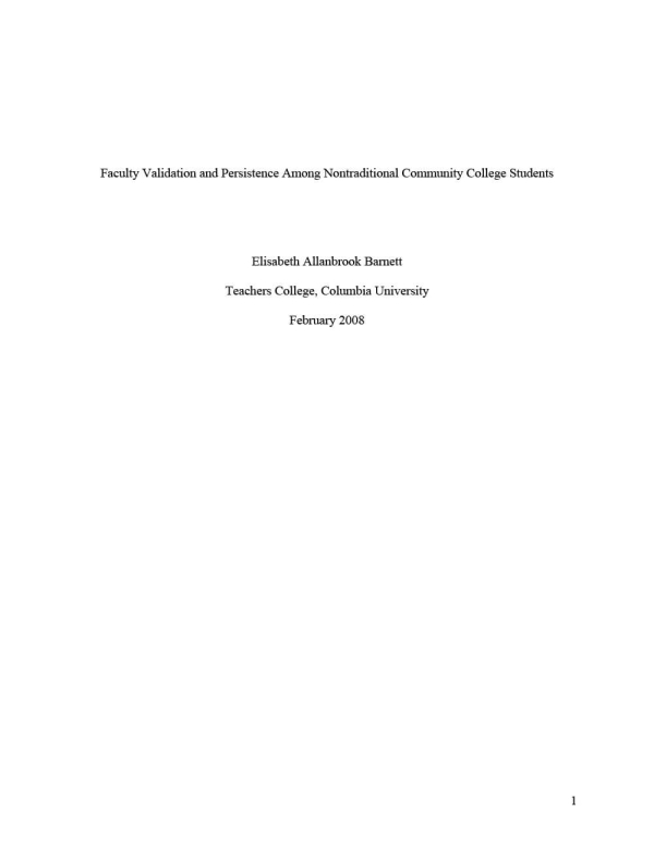 Faculty Validation and Persistence Among Nontraditional Community College Students