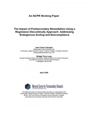 The Impact of Postsecondary Remediation Using a Regression Discontinuity Approach: Addressing Endogenous Sorting and Noncompliance