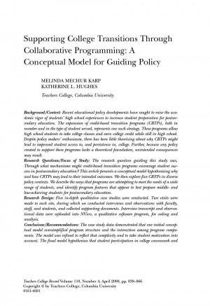 Supporting College Transitions Through Collaborative Programming: A Conceptual Model for Guiding Policy