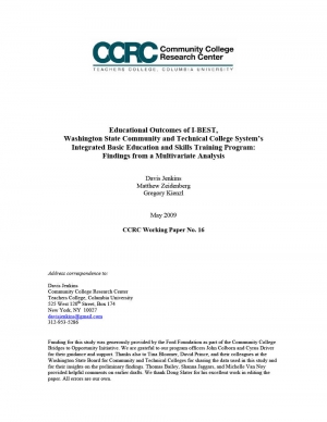 Educational Outcomes of I-BEST, Washington State Community and Technical College System’s Integrated Basic Education and Skills Training Program: Findings From a Multivariate Analysis