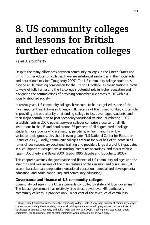 U.S. Community Colleges and Lessons for British Further Education