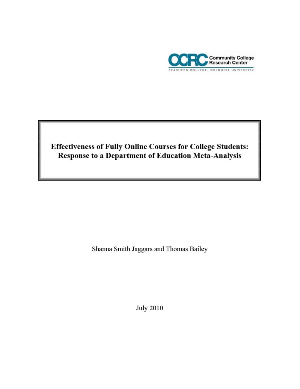 Effectiveness of Fully Online Courses for College Students: Response to a Department of Education Meta-Analysis