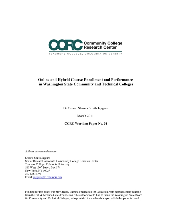 Online and Hybrid Course Enrollment and Performance in Washington State Community and Technical Colleges