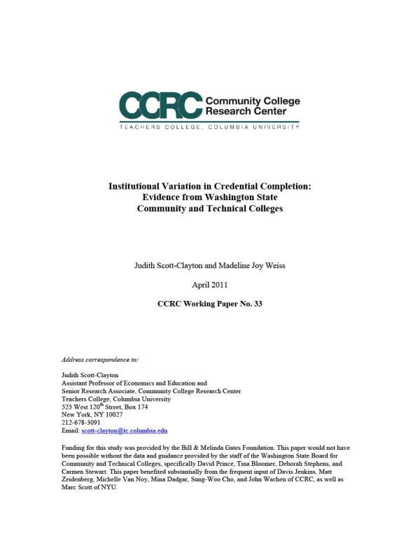 Institutional Variation in Credential Completion: Evidence From Washington State Community and Technical Colleges