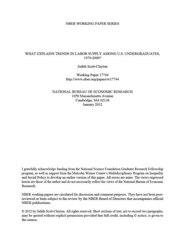 What Explains Trends in Labor Supply Among U.S. Undergraduates, 1970-2009?