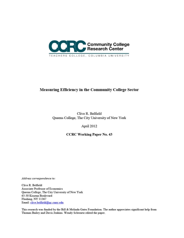 Measuring Efficiency in the Community College Sector