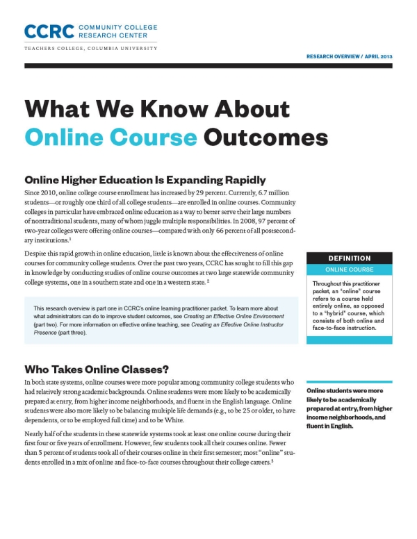 What We Know About Online Course Outcomes