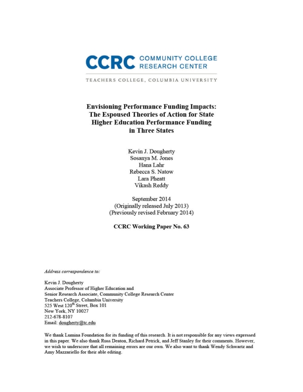 Envisioning Performance Funding Impacts: The Espoused Theories of Action for State Higher Education Performance Funding in Three States