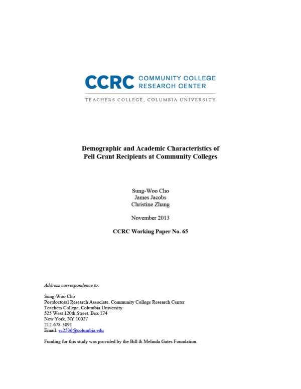 Demographic and Academic Characteristics of Pell Grant Recipients at Community Colleges