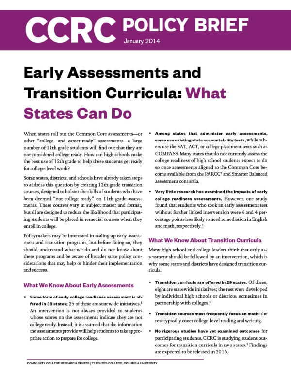 Early Assessments and Transition Curricula: What States Can Do