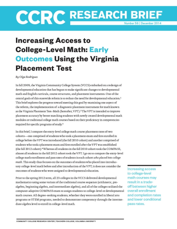 Increasing Access to College-Level Math: Early Outcomes Using the Virginia Placement Test