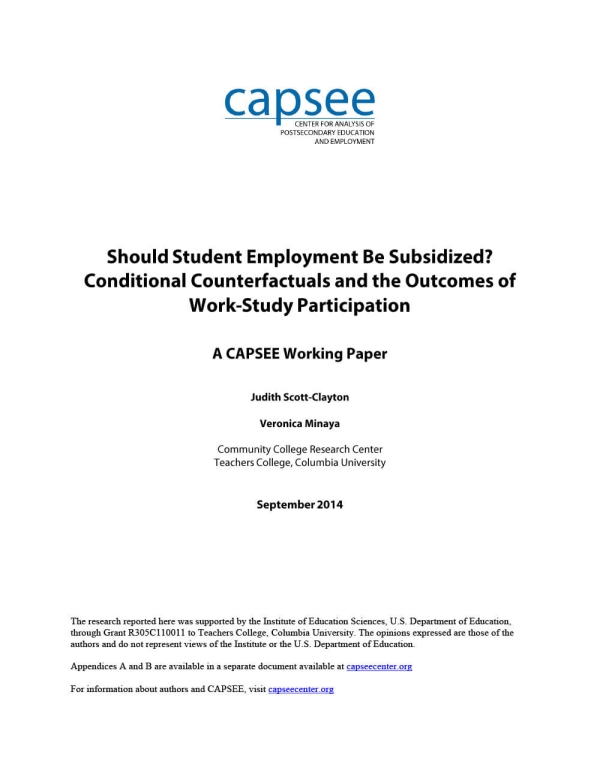 Should Student Employment Be Subsidized? Conditional Counterfactuals and the Outcomes of Work-Study Participation