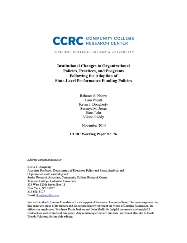 Institutional Changes to Organizational Policies, Practices, and Programs Following the Adoption of State-Level Performance Funding Policies