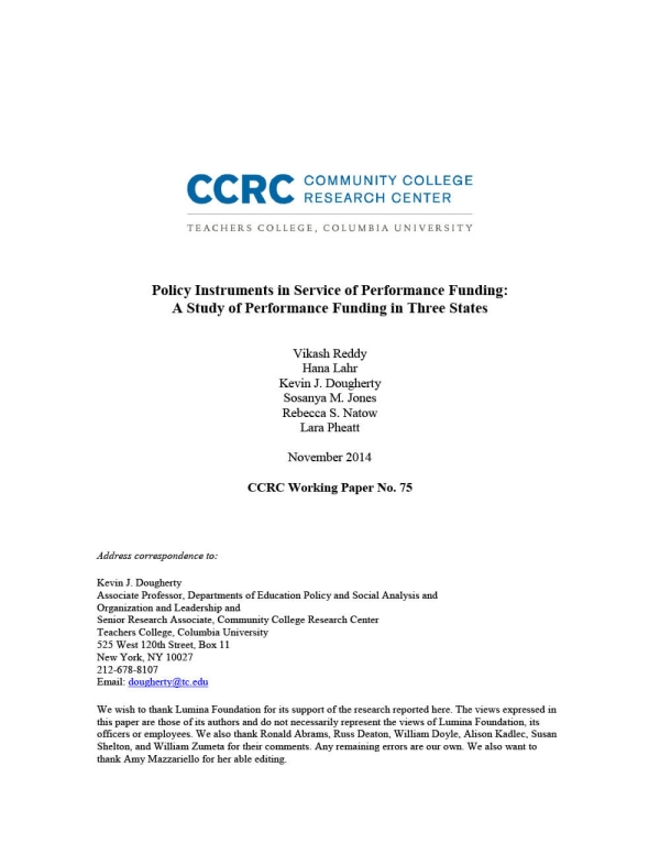 Policy Instruments in Service of Performance Funding: A Study of Performance Funding in Three States