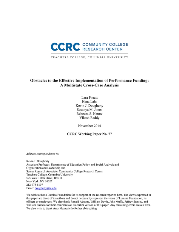 Obstacles to the Effective Implementation of Performance Funding: A Multistate Cross-Case Analysis