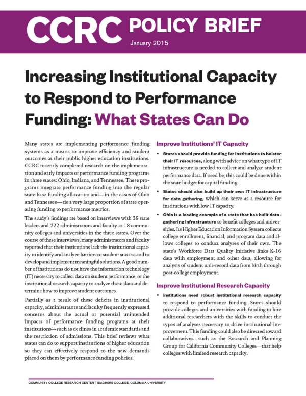 Increasing Institutional Capacity to Respond to Performance Funding: What States Can Do