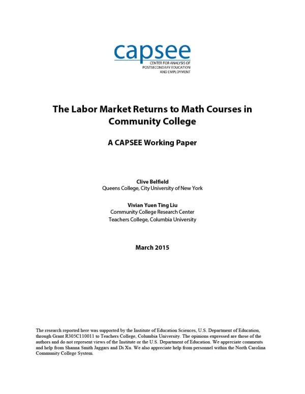 The Labor Market Returns to Math Courses in Community College