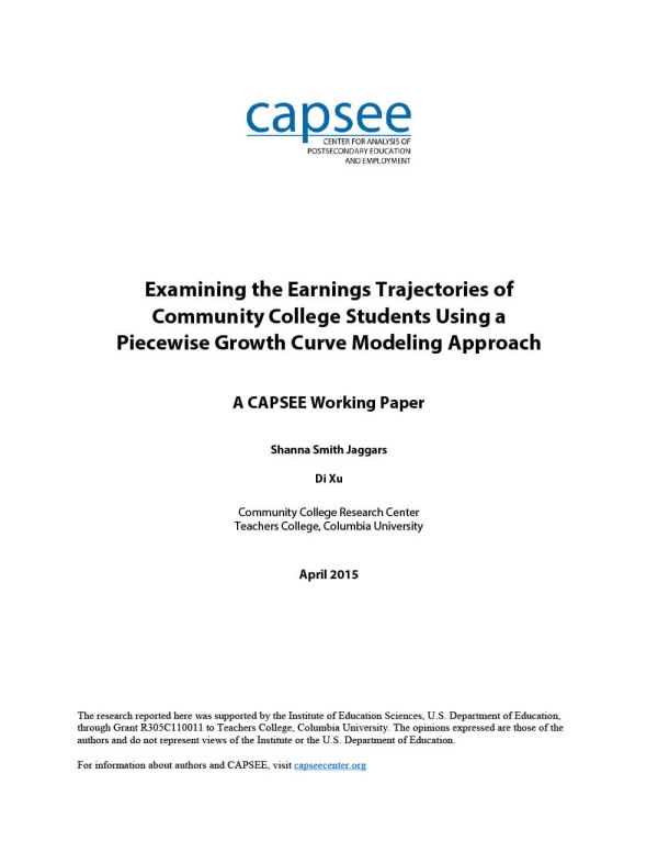 Examining the Earnings Trajectories of Community College Students Using a Piecewise Growth Curve Modeling Approach