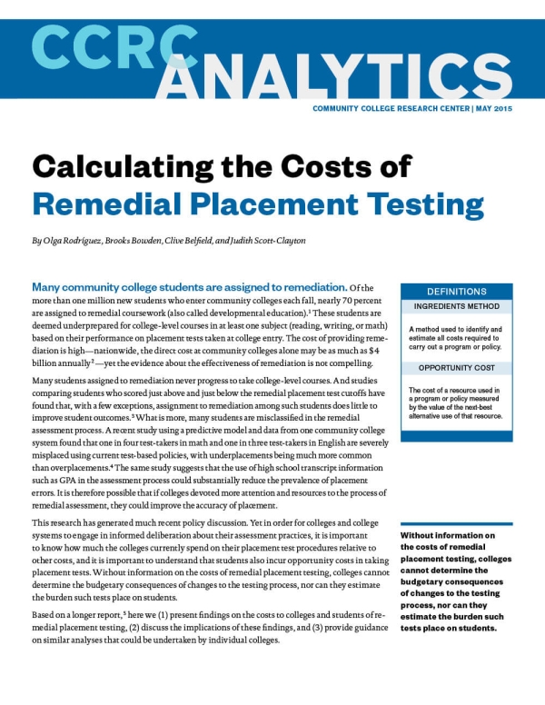 Calculating the Costs of Remedial Placement Testing