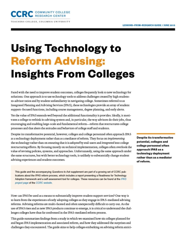 Using Technology to Reform Advising: Insights From Colleges