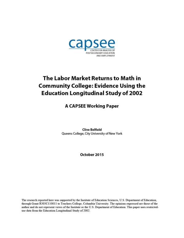 The Labor Market Returns to Math in Community College: Evidence Using the Education Longitudinal Study of 2002