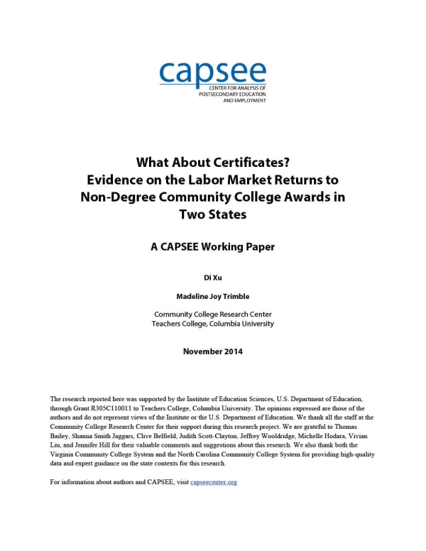 What About Certificates? Evidence on the Labor Market Returns to Non-Degree Community College Awards in Two States