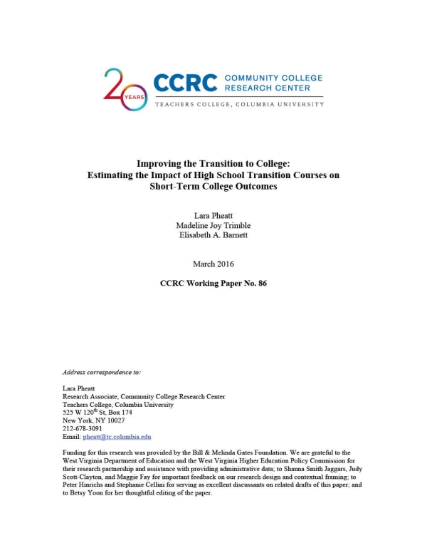 Improving the Transition to College: Estimating the Impact of High School Transition Courses on Short-Term College Outcomes