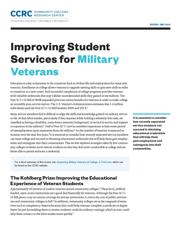 Improving Student Services for Military Veterans