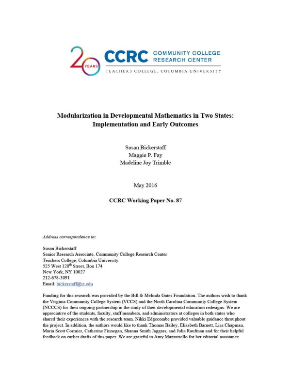 Modularization in Developmental Mathematics in Two States: Implementation and Early Outcomes