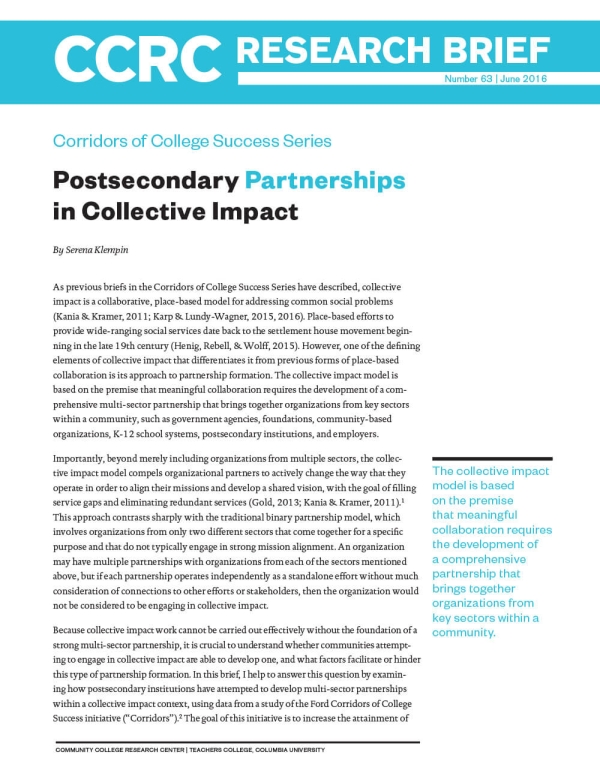 Postsecondary Partnerships in Collective Impact