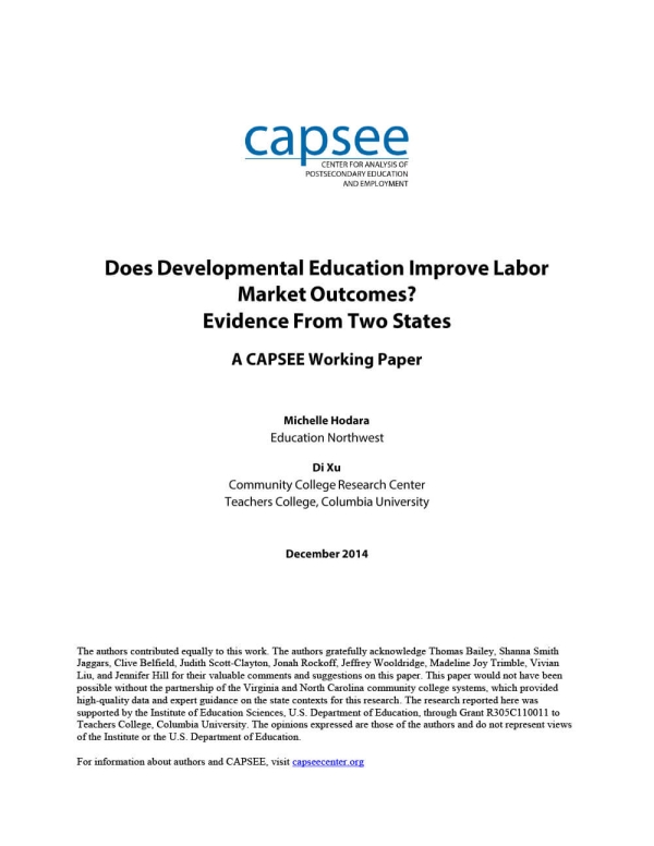 Does Developmental Education Improve Labor Market Outcomes?  Evidence From Two States