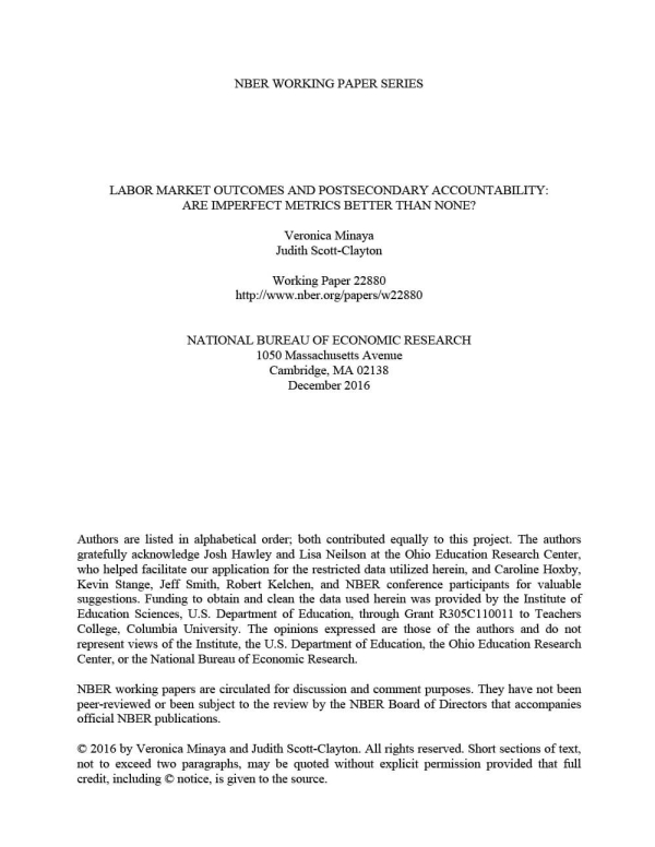 Labor Market Outcomes and Postsecondary Accountability: Are Imperfect Metrics Better Than None?