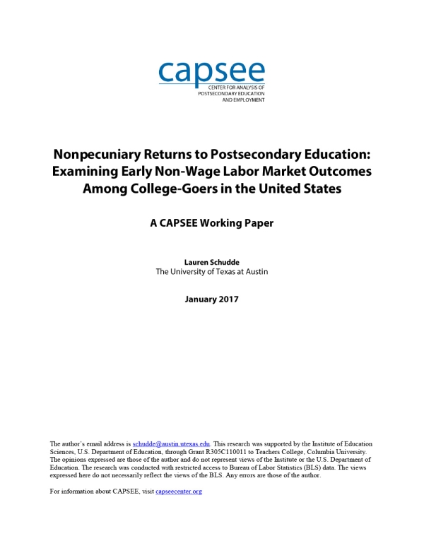 Nonpecuniary Returns to Postsecondary Education: Examining Early Non-Wage Labor Market Outcomes Among College-Goers in the United States