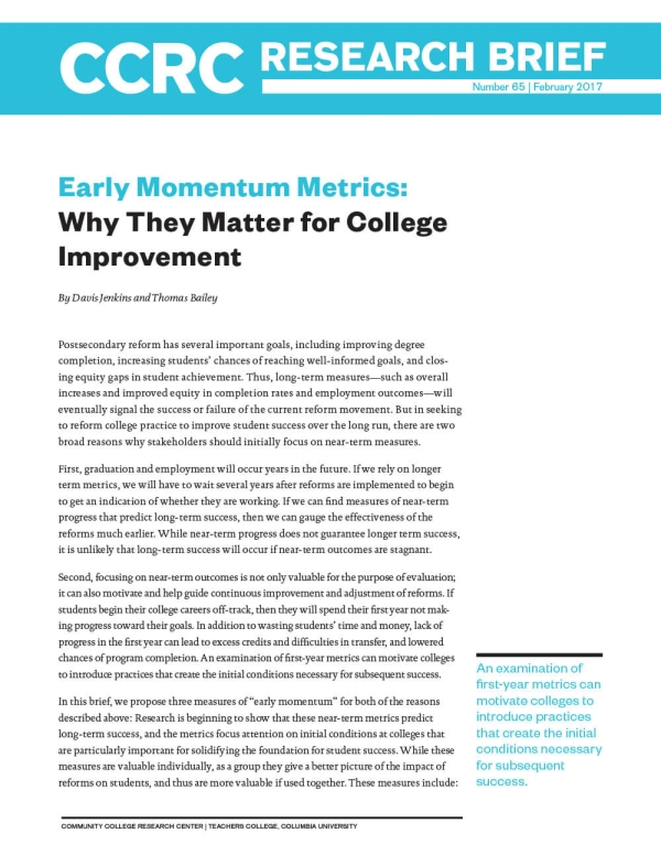 Early Momentum Metrics: Why They Matter for College Improvement