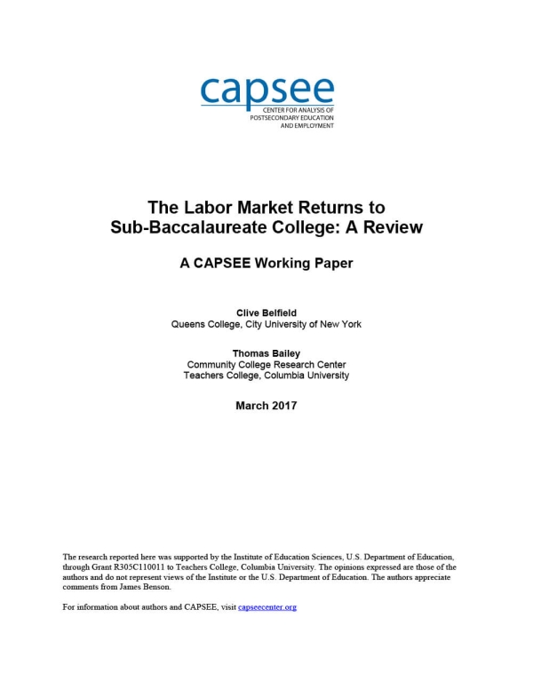 The Labor Market Returns to Sub-Baccalaureate College: A Review