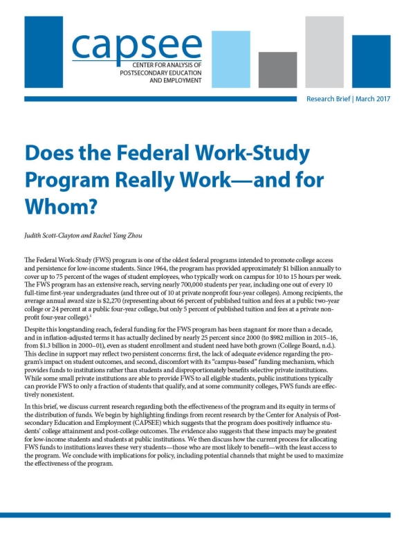 Does the Federal Work-Study Program Really Work—and for Whom?