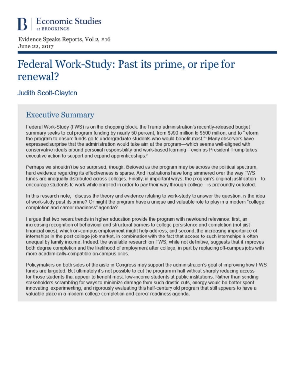 Federal Work-Study: Past Its Prime, or Ripe for Renewal?