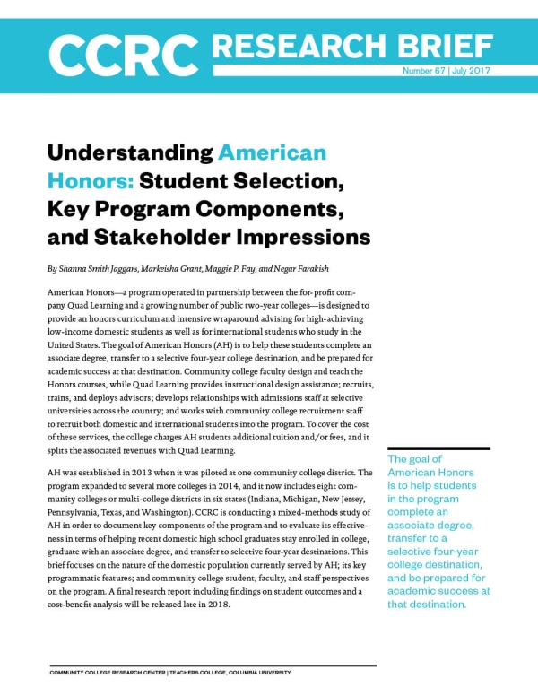 Understanding American Honors: Student Selection, Key Program Components, and Stakeholder Impressions