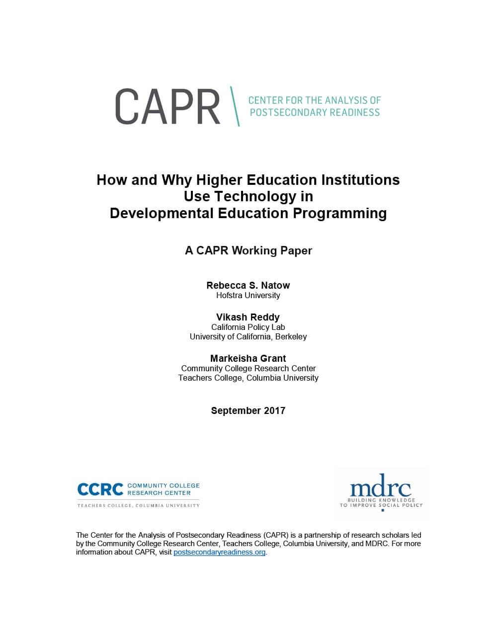 How and Why Higher Education Institutions Use Technology in Developmental Education Programming