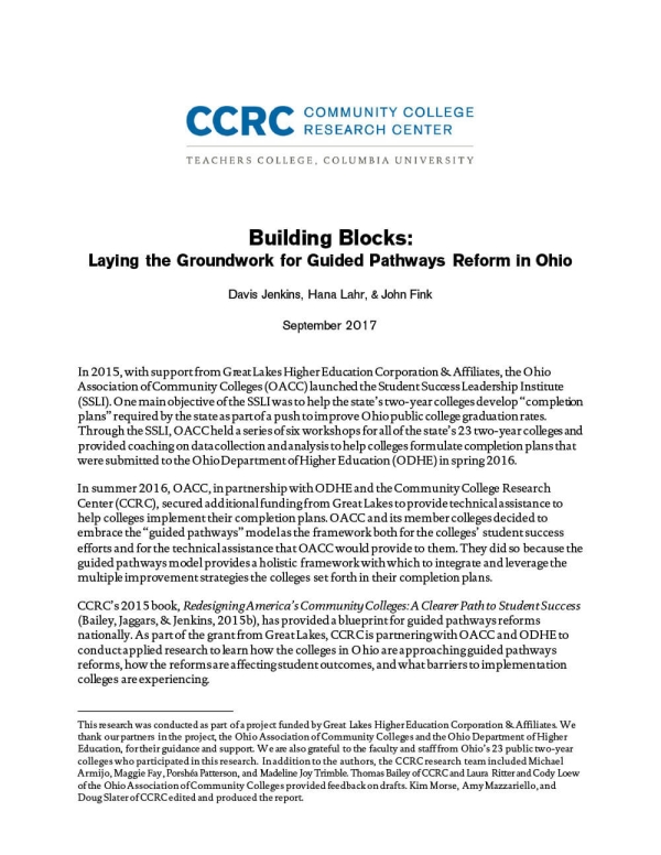 Building Blocks: Laying the Groundwork for Guided Pathways Reform in Ohio