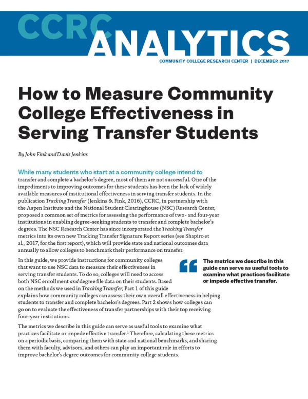 How to Measure Community College Effectiveness in Serving Transfer Students