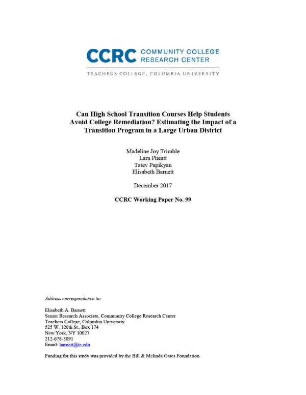 Can High School Transition Courses Help Students Avoid College Remediation? Estimating the Impact of a Transition Program in a Large Urban District