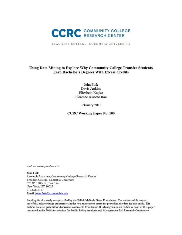 Using Data Mining to Explore Why Community College Transfer Students Earn Bachelor’s Degrees With Excess Credits