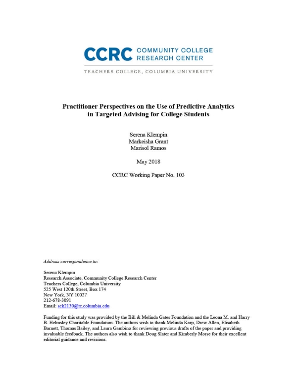 Practitioner Perspectives on the Use of Predictive Analytics in Targeted Advising for College Students