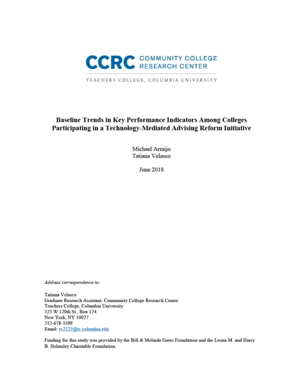 Baseline Trends in Key Performance Indicators Among Colleges Participating in a Technology-Mediated Advising Reform Initiative